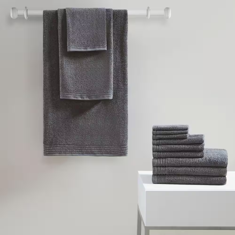 Big Bundle 12-Piece Grey 100% Cotton Bath Towel Set