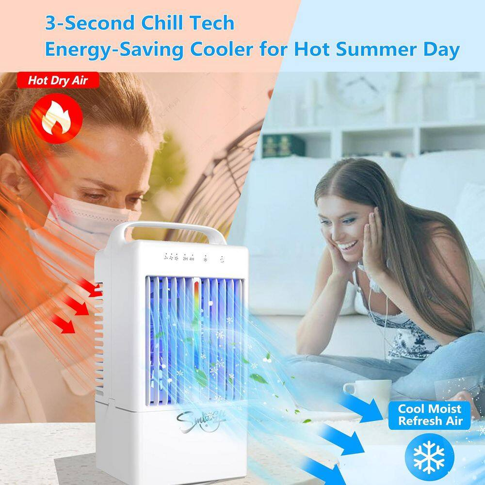 Portable Air Conditioner 90° Auto-Oscillating Evaporative Air Cooler with 900Ml Tank, 3 Speeds & Timer, 7 Light No Heat