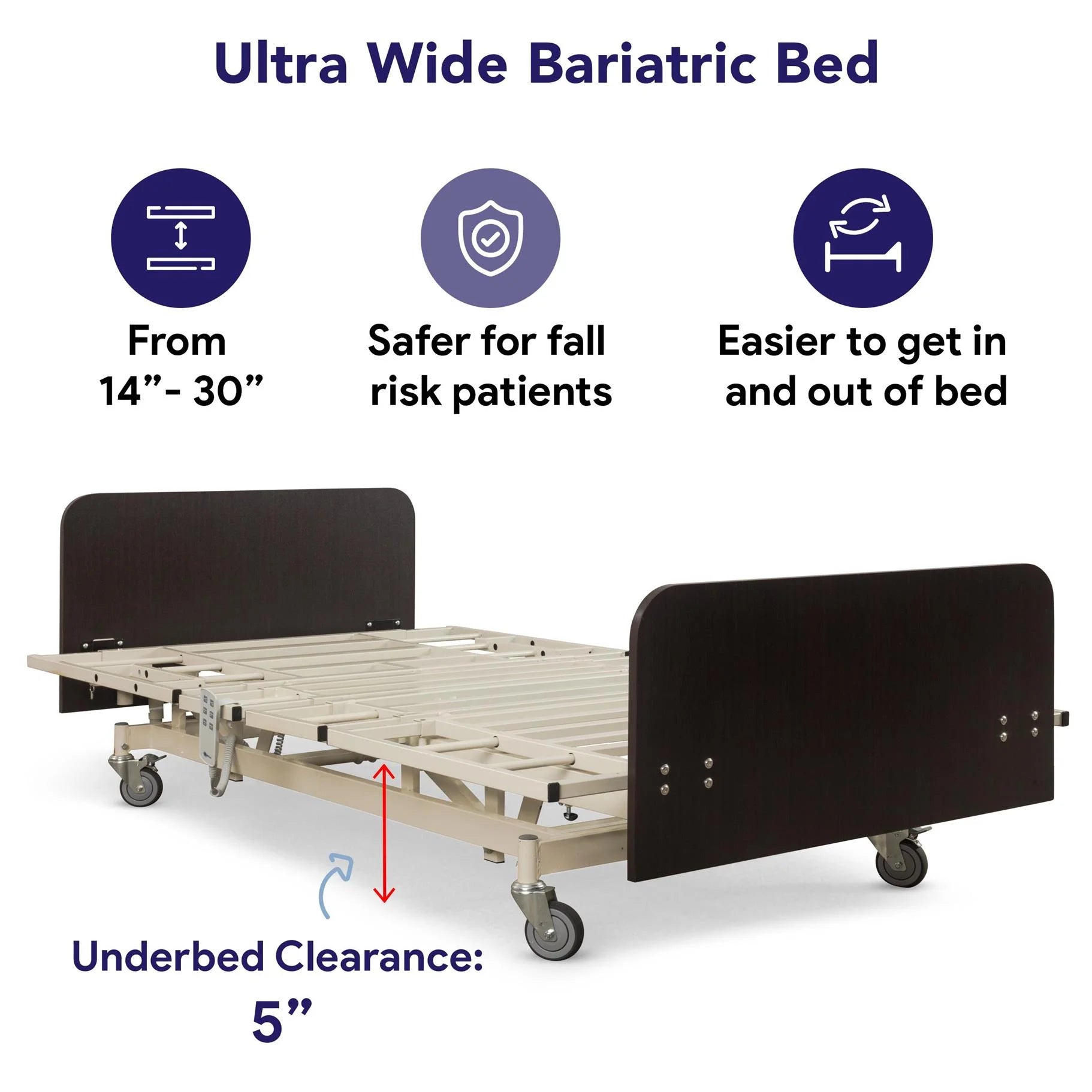 Ultra Wide Full Electric Bariatric Adjustable Hospital Bed - 14"-30" Height Range, 36”-42”-48” Width, 80”-88” Length 550 Lbs