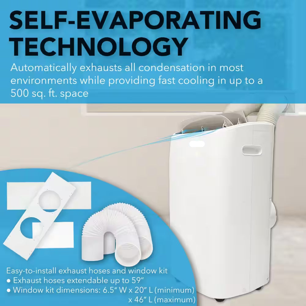 10,000 (DOE) BTU Portable Air Conditioner Cools 500 Sq. Ft. W/Dehumidifier, Remote and HEPA Filter, White