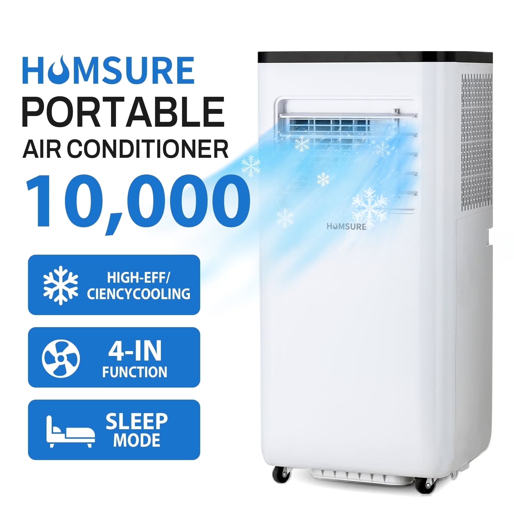 Portable Air Conditioners 10000 BTU Room Air Conditioning, Portable AC Unit with Remote Control, Cooling, Dehumidifier and Fan, Automatic, Sleep 5 Mode Floor AC