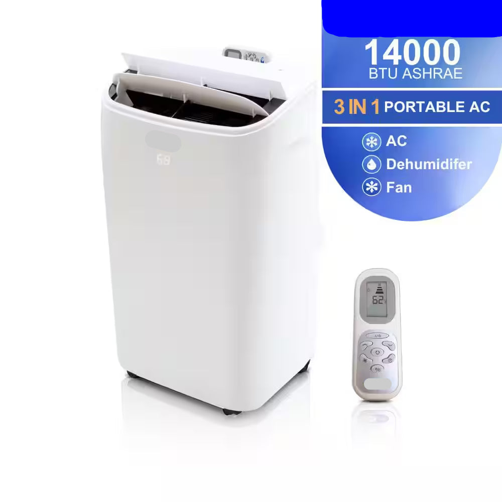 10,000 (DOE) BTU Portable Air Conditioner Cools 500 Sq. Ft. W/Dehumidifier, Remote and HEPA Filter, White