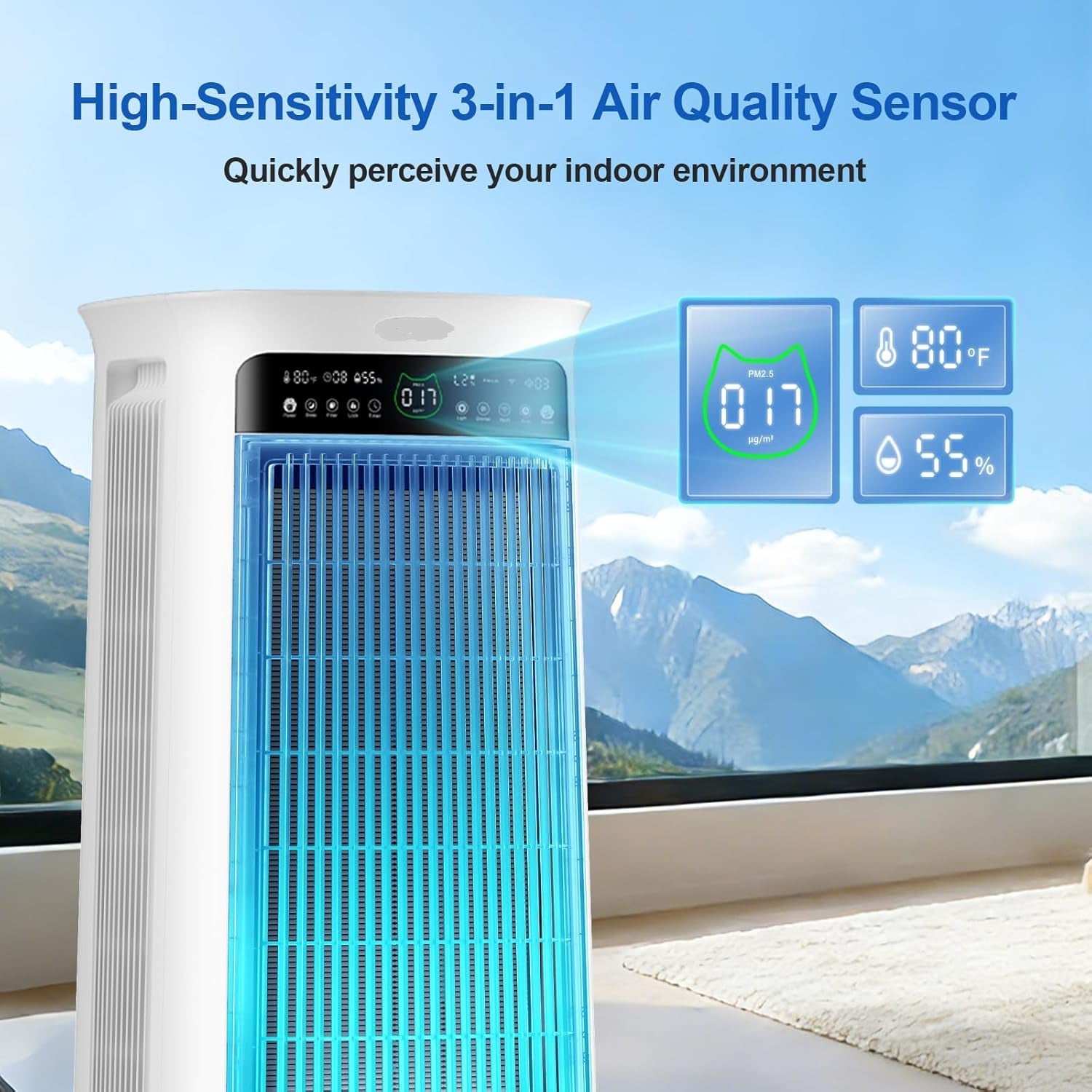 Air Purifier Large Room,True H13 HEPA Air Purifiers for Home & Bedroom, Covers up to 4000 Sq. Whole House Air Purifier, PM2.5 TEMP HD Sensor, Large Screen Display, 22Db Quiet for Pets Families