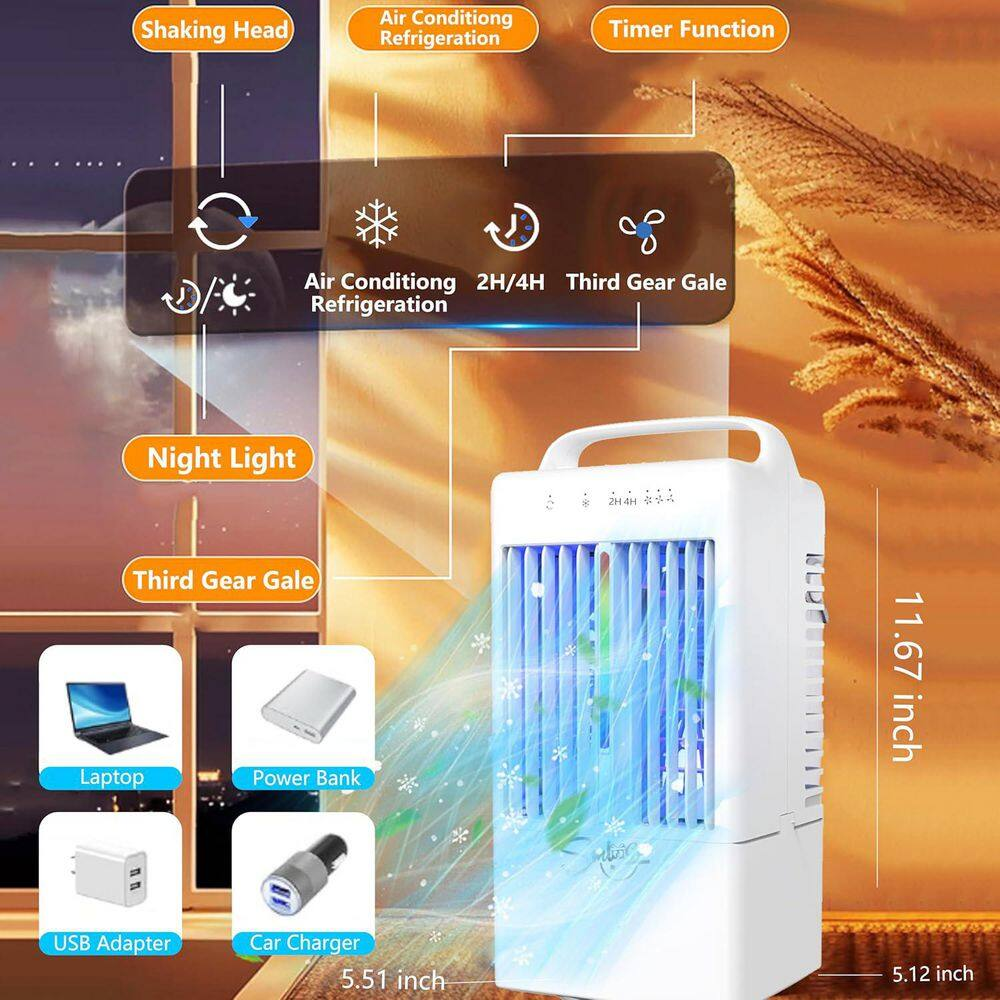 Portable Air Conditioner 90° Auto-Oscillating Evaporative Air Cooler with 900Ml Tank, 3 Speeds & Timer, 7 Light No Heat