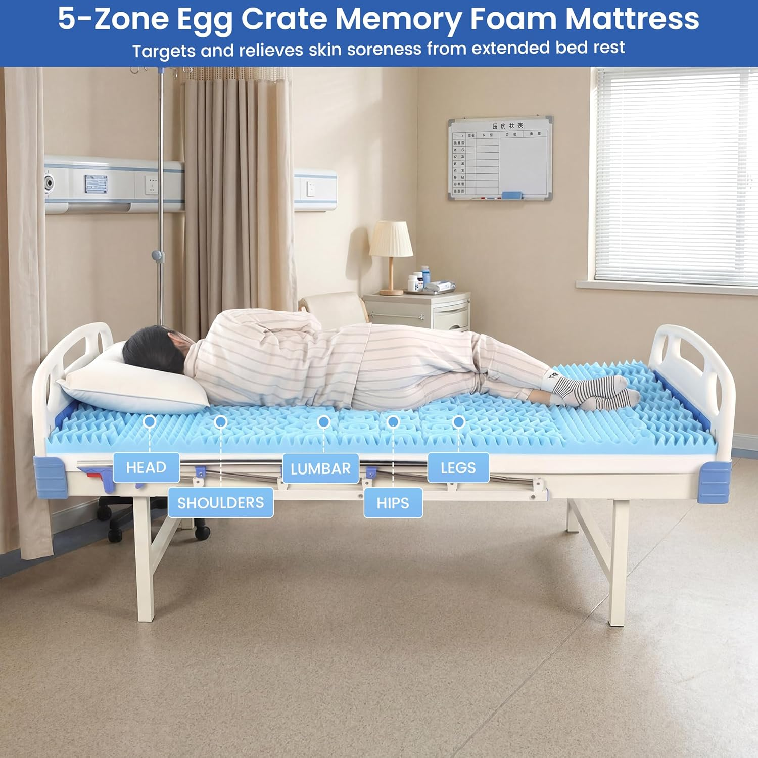 5-Zone Memory Foam Hospital Mattress for Pain Relief & Comfort 76"X36