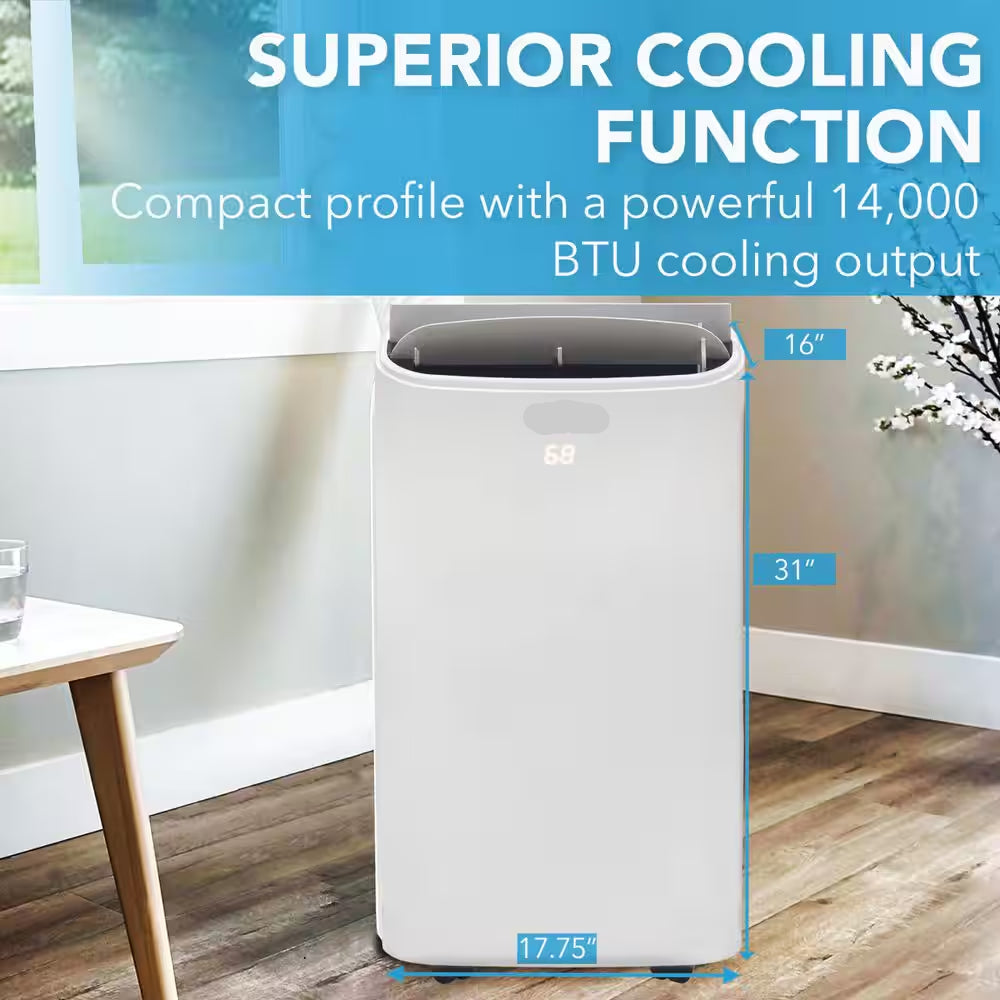 10,000 (DOE) BTU Portable Air Conditioner Cools 500 Sq. Ft. W/Dehumidifier, Remote and HEPA Filter, White