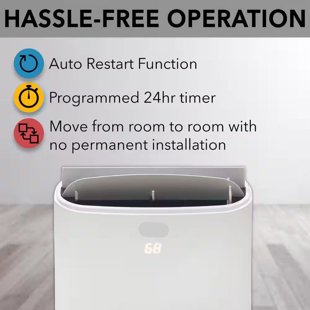 10,000 (DOE) BTU Portable Air Conditioner Cools 500 Sq. Ft. W/Dehumidifier, Remote and HEPA Filter, White