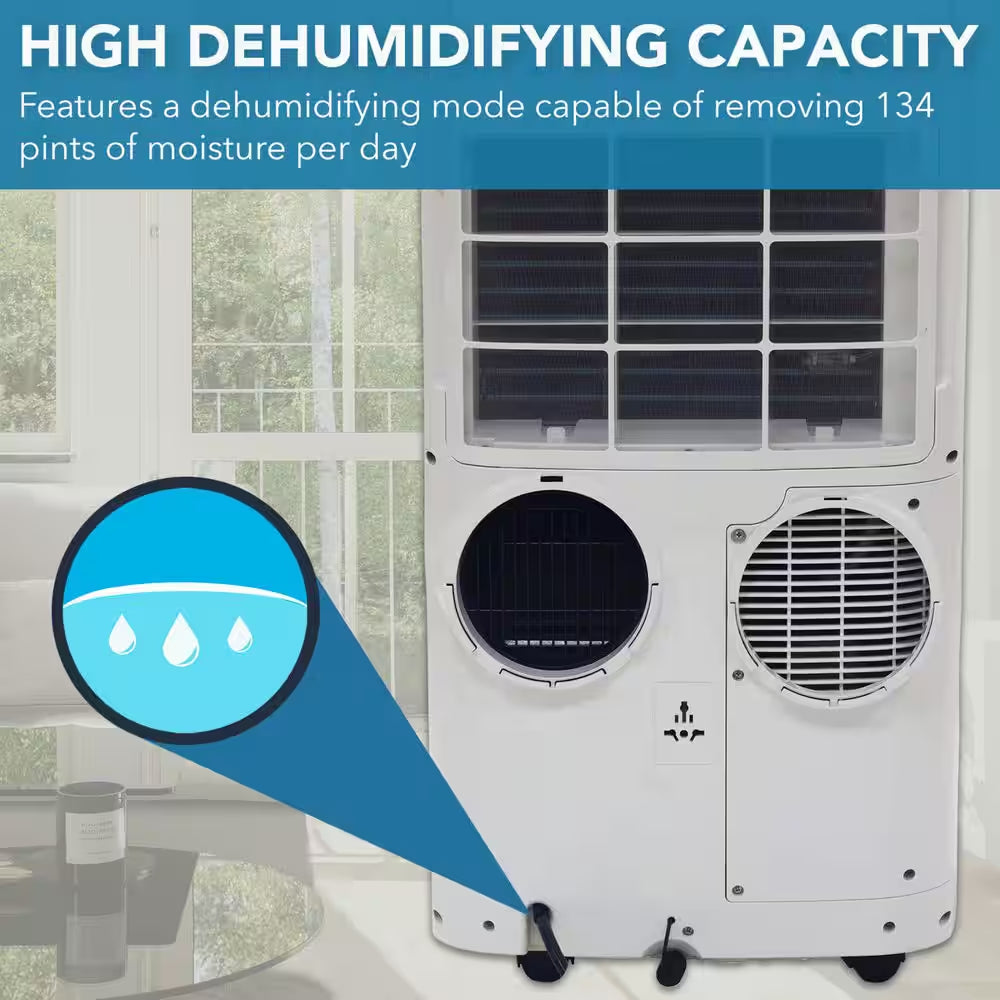 10,000 (DOE) BTU Portable Air Conditioner Cools 500 Sq. Ft. W/Dehumidifier, Remote and HEPA Filter, White