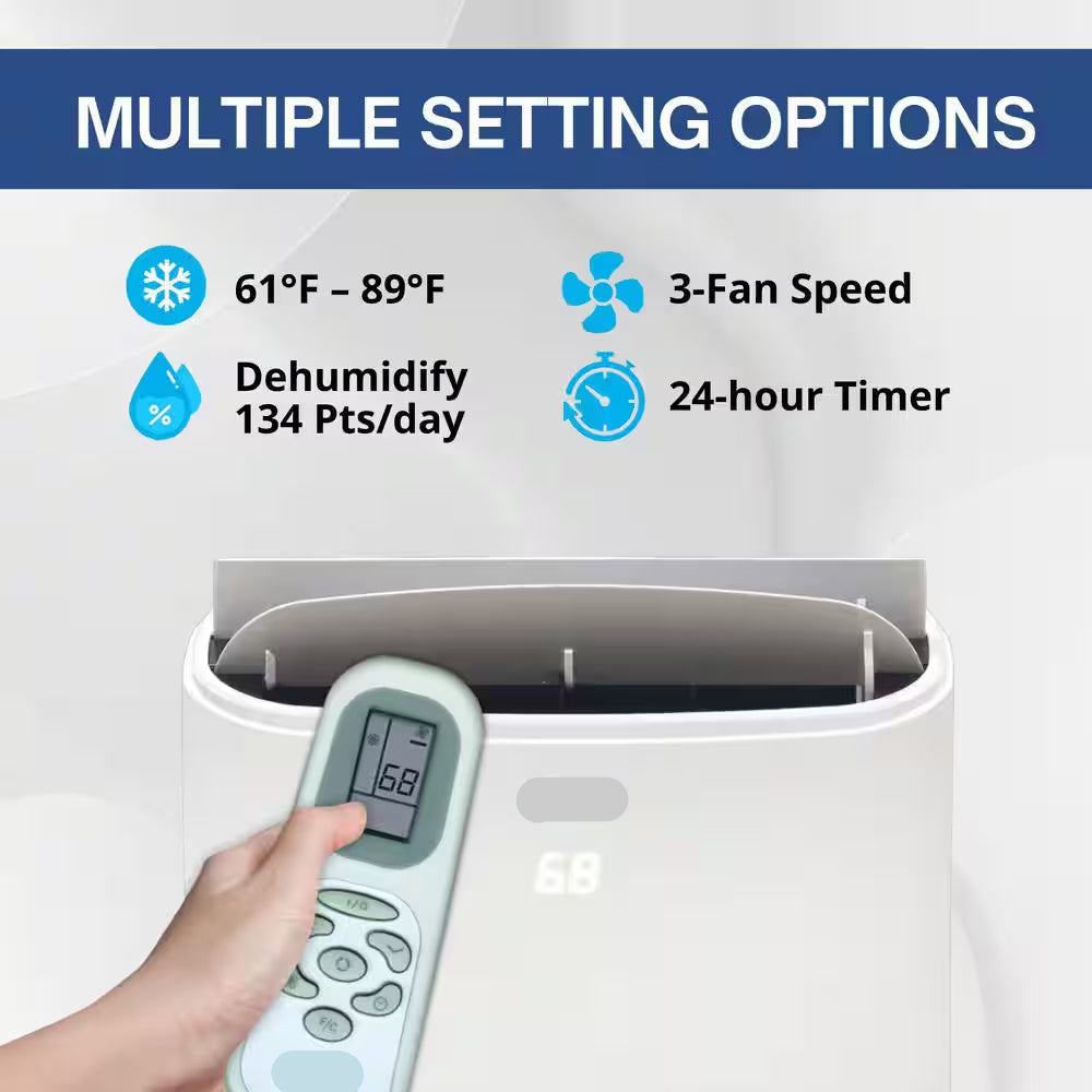 10,000 (DOE) BTU Portable Air Conditioner Cools 500 Sq. Ft. W/Dehumidifier, Remote and HEPA Filter, White